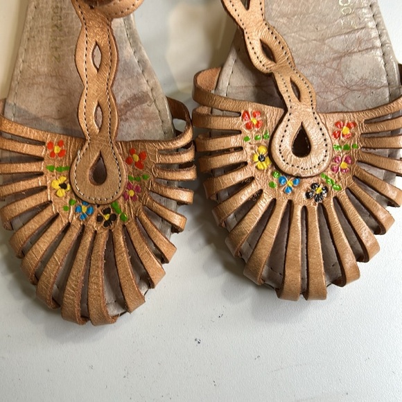 HUARACHERIA FELEX DAXACA LEATHER SING BACK MEXICAN  FLORAL SANDAL SZ 24 61/2 7 - Picture 3 of 13